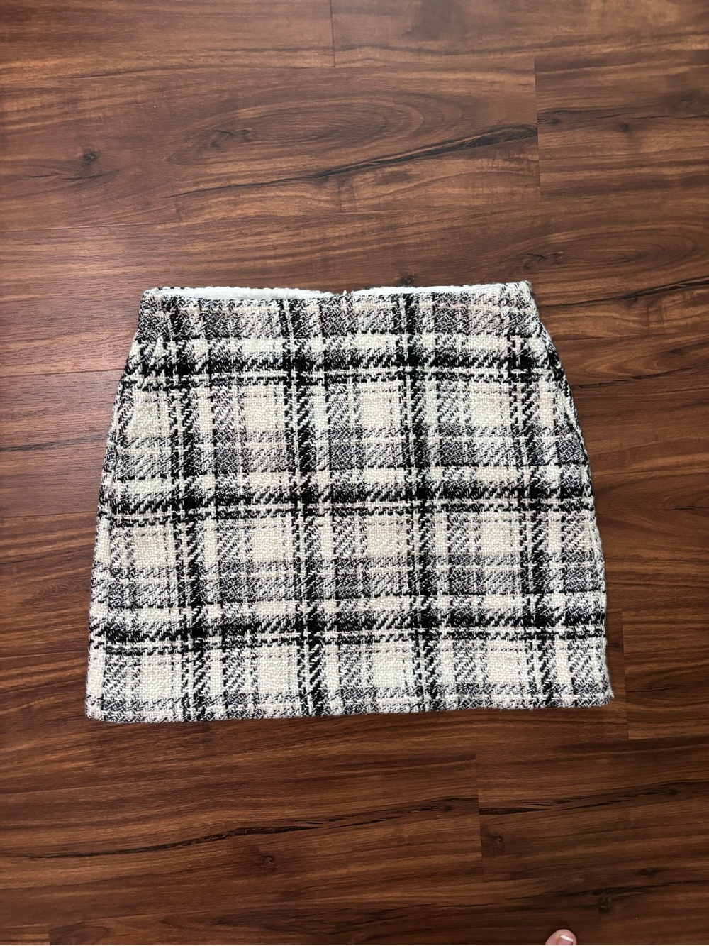 Black & White Plaid Tweed Mini Skirt